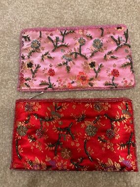 Lot of 2 Embroidered Floral Clutch Pouch - Pink and Red